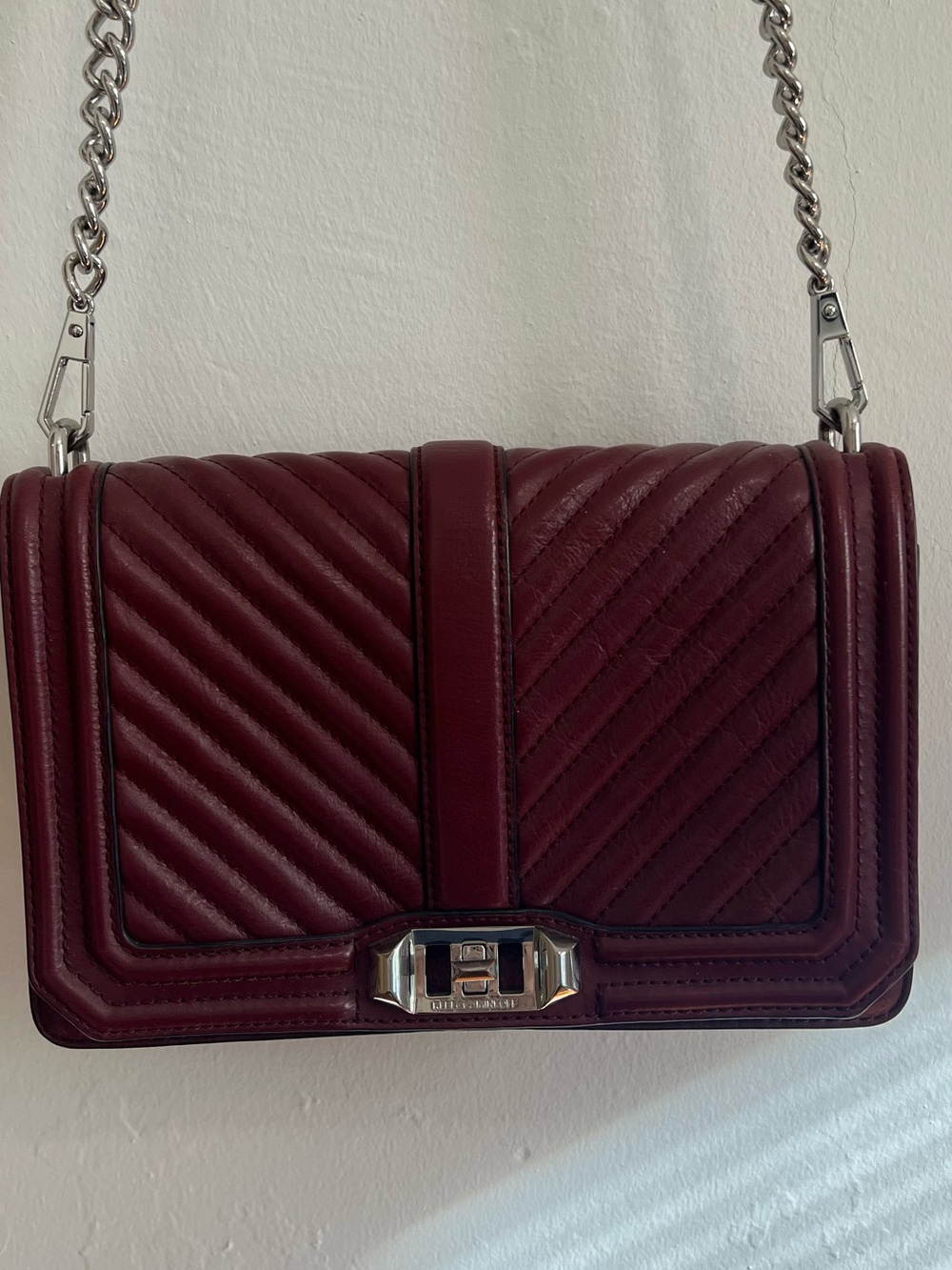 Rebecca Minkoff Quilted Burgundy Shoulder Bag with silver Chain strap